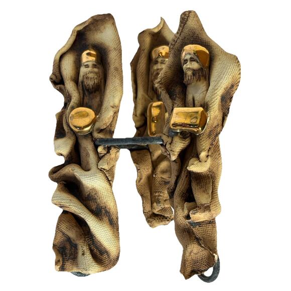 Handmade 3 Wiseman Clay Ceramic Sculpting Texturized Gold Accents Ring Stand - Picture 14 of 16